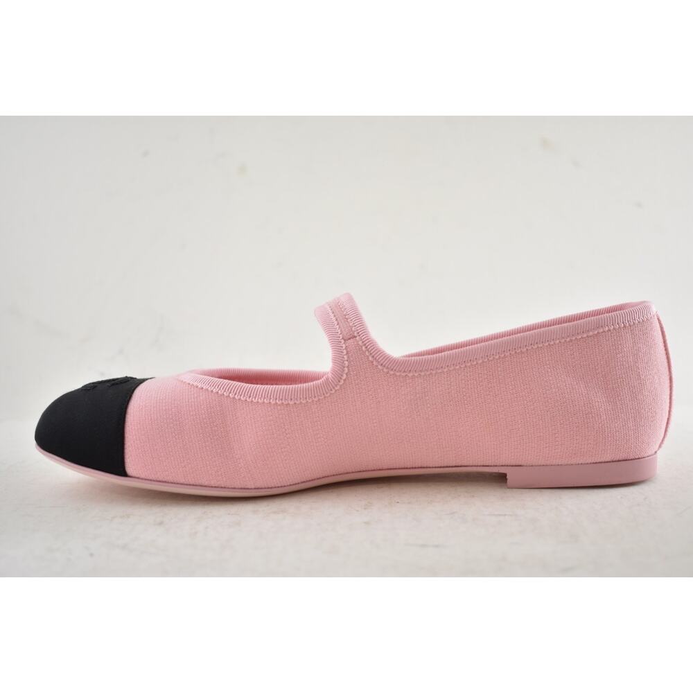Chanel 25S Pink Fabric Black CC Logo Mary Jane Strap Ballerina Ballet Flat 37 - Picture 12 of 16
